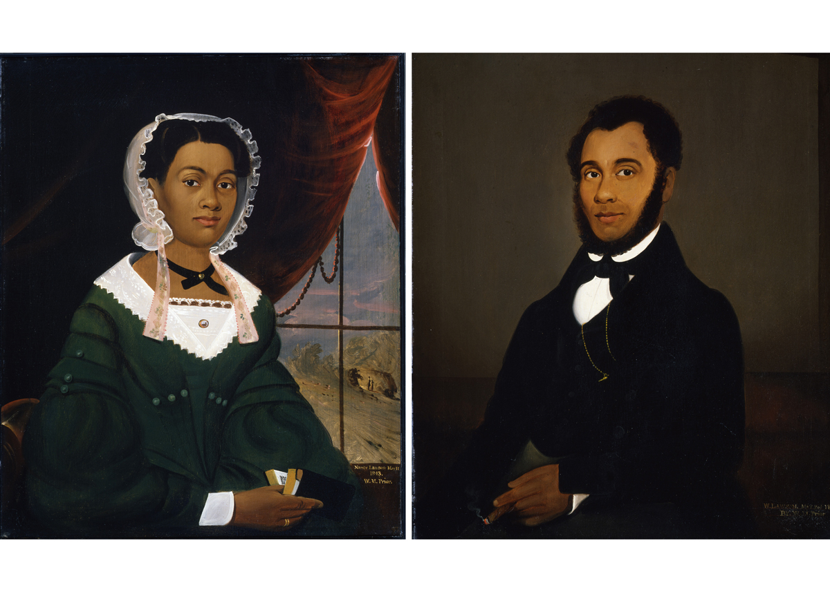 Composite image of two paintings showing Black people dressed in elegant 19-century garb.